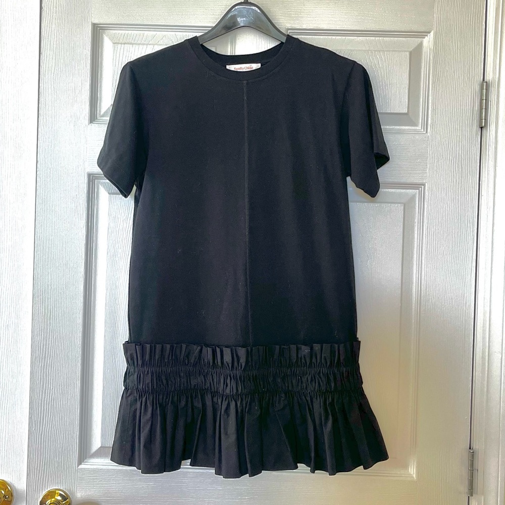 See by Chloe black mini dress ruched detail XS